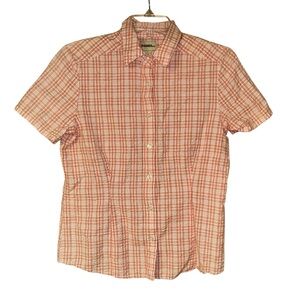Gander Mountain Orange Plaid‎ Camp Shirt Button Front SS Womens Small Cotton